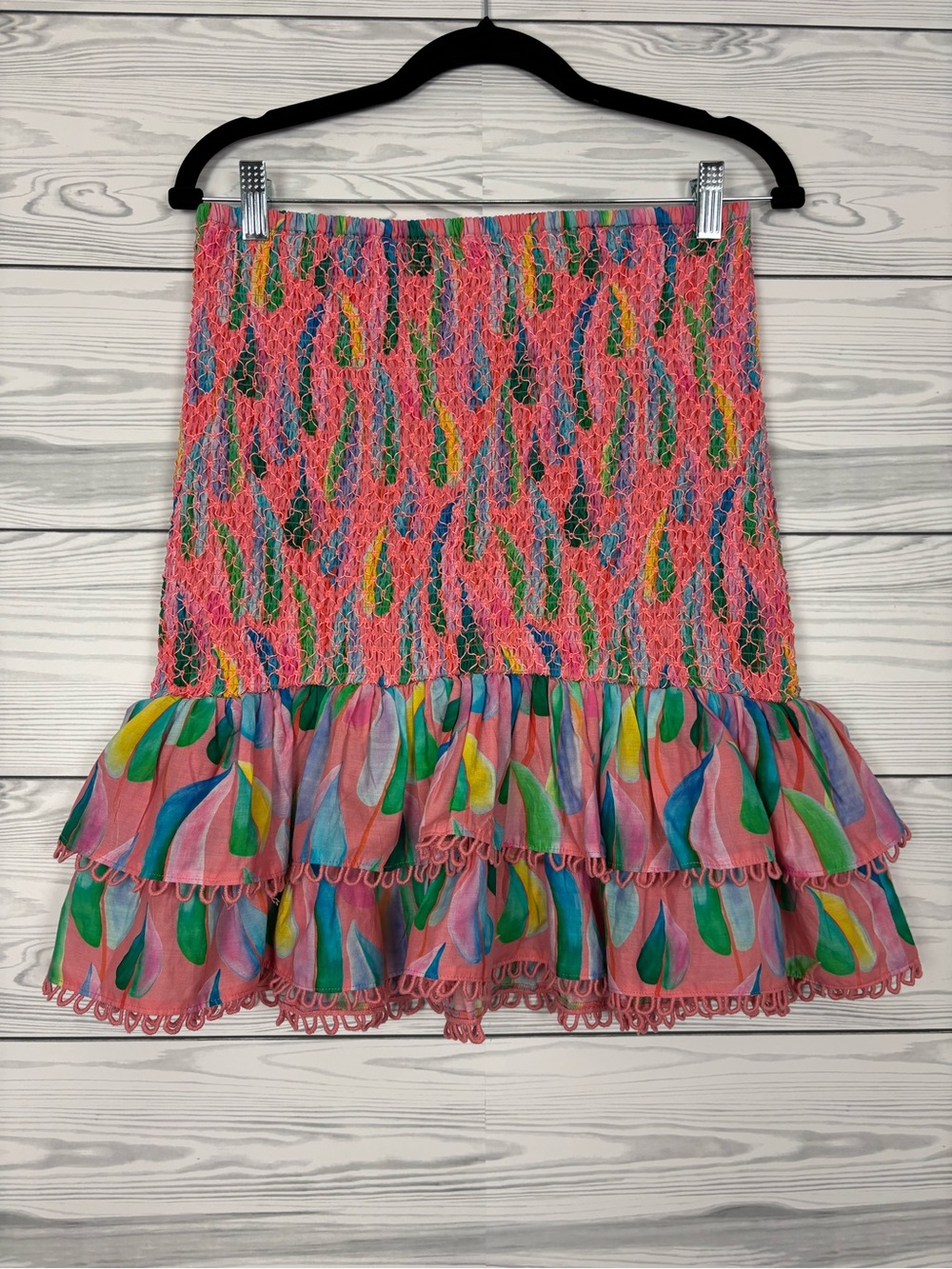 FARM Rio for Anthropologie pink combo smocked mini skirt size medium NWT